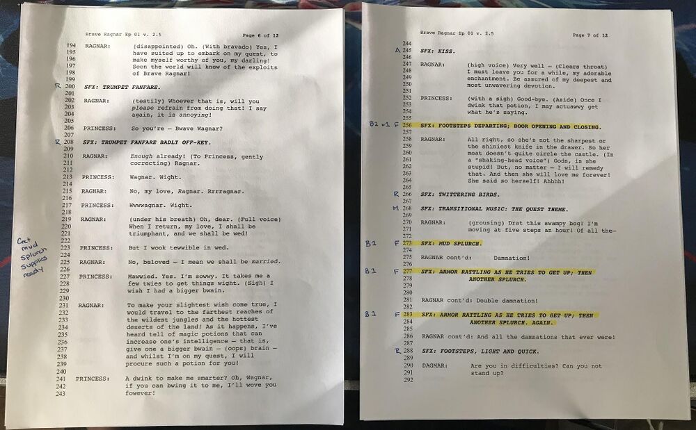 Foley script performance layout